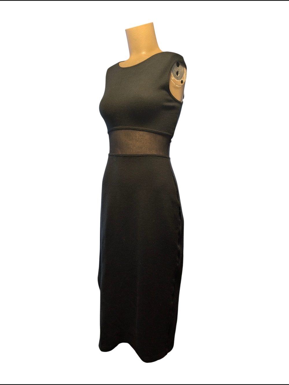 Classic Black Sleeveless Bodycon Maxi Cocktail Dress with Sheer Waist
